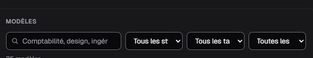 Panneau Modèles du générateur Kamerjob avec recherche et filtres de style, tarif et compatibilité