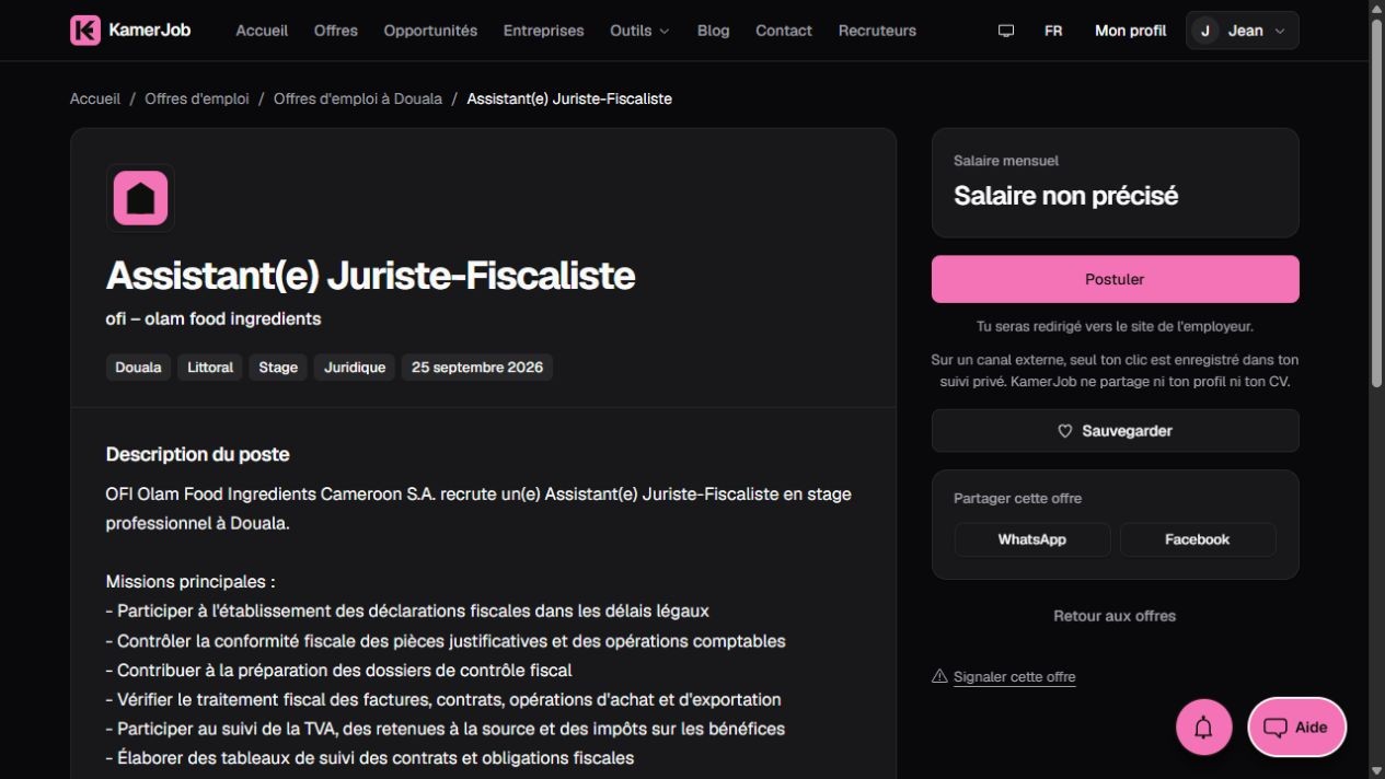 Capture Kamerjob du stage OFI et de ses missions juridiques et fiscales