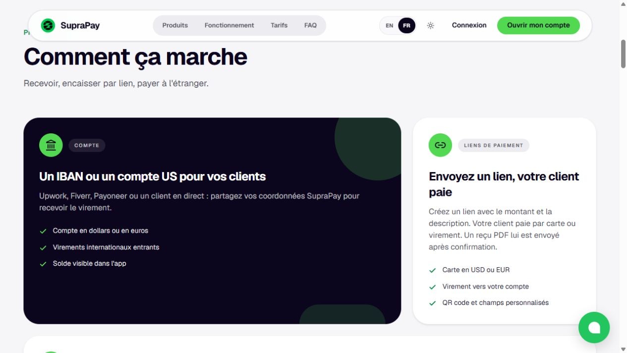 Présentation publique SupraPay des coordonnées de réception et des liens de paiement